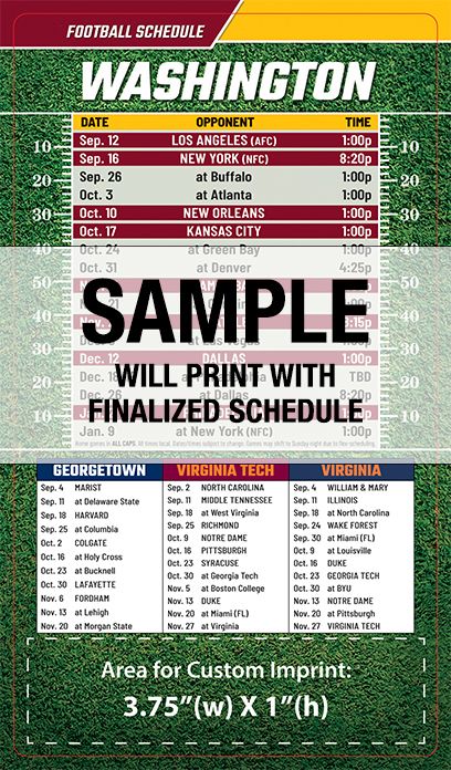 ReaMark Products: Washington Full Magnet Football Schedule